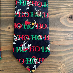 VTG Men’s Looney Tunes Christmas Necktie Bugs Bunny Daffy Taz HO HO HO Black